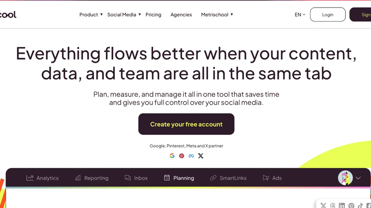 Metricool product website preview